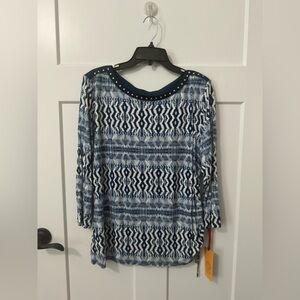 Ruby Rd. Navy and White Patterned Blouse